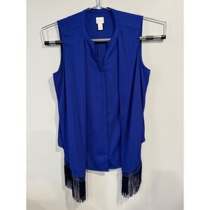 Chicos Royal Blue Sleeveless Fringed Blouse Top Women Size 2